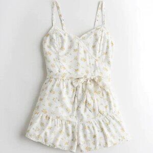 Hollister White Sunflower Romper with Belt